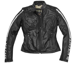 Black-Cafe London Toronto Ladies Motorcycle Leather Jacket, black-white, size M for Women