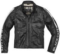 Black-Cafe London Toronto Motorcycle Leather Jacket, black-white, size 56 for Men
