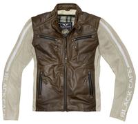 Black-Cafe London Toronto Motorcycle Leather Jacket, white/dark brown, size 52