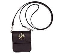 Black Calf Grained Genuine Leather Pyx Case | Red Velveteen Lining | Removable Strap | Christian Eucharistic Ministry Accessory | Great Catholic Gift for Ordination, Black, Pouch