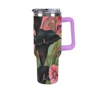 Black Calla Lilies Vintage Flowers Insulated Tumbler with Lid Handle Coffee Mug Stainless Steel Water Bottle for Car Travel Office