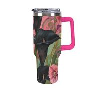 Black Calla Lilies Vintage Flowers Insulated Tumbler with Lid Handle Coffee Mug Stainless Steel Water Bottle for Car Travel Office