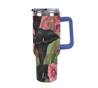 Black Calla Lilies Vintage Flowers Insulated Tumbler with Lid Handle Coffee Mug Stainless Steel Water Bottle for Car Travel Office