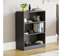 (Black) Cambridge 3 Tier Wide Low Bookcase Storage Shelf