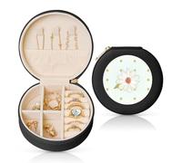 Black Camellia in bloom Print Round Jewelry Box for Women, Travel Jewelry Case with Removable Dividers, for Birthday Gift