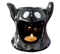 Black Candle Holders,Fluted Candle Holder Ribbed,Creative Halloween Ceramic Ghost Candle Holders Heat Resistant Halloween Decorative Holder Burner Porcelain Ornament Whimsical Haunted Stand (Black)