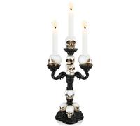 Black Candle Holders Gothic Decor, Halloween Candle Skull Ornaments Candlestick with 3-arms, Gothic Resin Statue Skull, Scary Tealight Skeletons Candle Sticks Holder for Home, Livingroom (3-Arms)