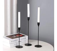 Black Candle Holders Set of 3 - Elegant Metal Taper Candle Holders, Perfect for Gifting with Stylish Gift Packaging, Ideal for Candlelight Dinners, Christmas, Halloween, and Party Decorations