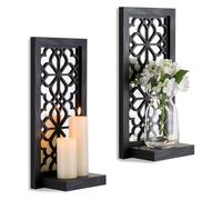 Black Candle Sconces Wall Decor - Gothic Wood Candle Shelves Decor for Plant Display - Halloween Wall Candle Holder Vintage Sconces for Office Fireplace Window Hallway