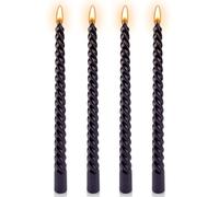 Black Candles, 10'' Black Taper Candles, Set of 4 Spiral Twisted Dinner Candles, Non-Drip 7 Hour Burn Time Unscented Decorative Candle Sticks for Halloween Christmas Birthday Party Home Decor