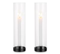 Black Candlestick Candle Holders Hurricane Glass - Romadedi 12 Inch Clear Taper Candle Holders for Table Centerpiece Wedding Party Birthday Christmas Decor Home Decorations, Set of 2