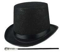 Black Cane, Top Hat Costume 2Pcs/Set Halloween Top Hat ＆ 31.5 Inch Black Cane 1920s Mens Accessories for Men Women Magic Performance, Cosplay, Dance, Xmas Tree, And