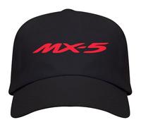 Black Cap for Men with Red Logo Mazda MX-5-5 Panels, 100% Cotton, 340 g/m², A Sporty Touch for Your Adventures!, Black/White, One Size