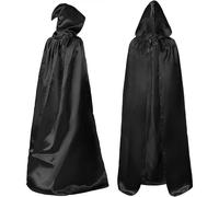 Black Cape, Cape with Hood, Halloween Cape, Velvet Cape, Vampire Costume, Cosplay Hooded Cape, Halloween Costume, Adults, Unisex (Black, L)