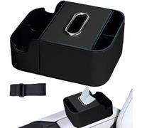 (Black) Car Armrest Storage Box | Small Car Storage Organizer - Car Armrest Box Extender, Arm Rest Organizer Car, 2 Drink Cup Holders, Tissue Box For Tissues