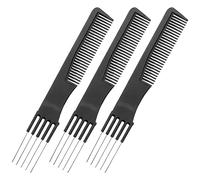 Black Carbon Lift Teasing Combs, Salon Teasing Back Combs, Black Carbon Comb 3 Pack Stainless Steel Lift Metal Prong Style A