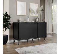 ( Black Carcass + Black Doors , Black legs) 3-Door Sliding Cabinet Sideboard Storage Organiser Home Cupboard on Wooden Legs