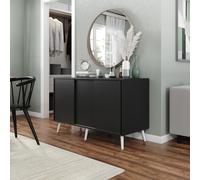 ( Black Carcass + Black Doors , White legs) 3-Door Sliding Cabinet Sideboard Storage Organiser Home Cupboard on Wooden Legs