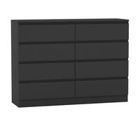 (Black Carcass + Black Drawers) Modern Wide Wooden Chest of 8 Drawers Bedroom Furniture Storage Bedside Cabinet