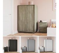(Black Carcass + Grey Doors) 120cm Wardrobe with 2 Sliding Doors Storage Closet