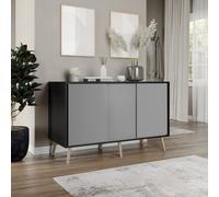( Black Carcass + Grey Doors , Beech legs) 3-Door Sliding Cabinet Sideboard Storage Organiser Home Cupboard on Wooden Legs