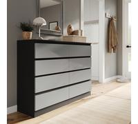 (Black Carcass + Grey Drawers) Modern Wide Wooden Chest of 8 Drawers Bedroom Furniture Storage Bedside Cabinet