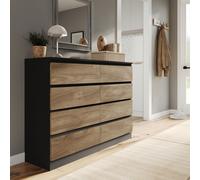 (Black Carcass + Oak Drawers) Modern Wide Wooden Chest of 8 Drawers Bedroom Furniture Storage Bedside Cabinet
