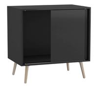 Urbn-Living Urbnliving 2-Door Sliding Chest Cabinet Sideboard Black Carcass Closet Storage Cupboard Organiser With Pine Legs