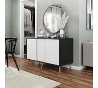 ( Black Carcass + White Doors , Beech legs) 3-Door Sliding Cabinet Sideboard Storage Organiser Home Cupboard on Wooden Legs
