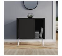 Urbn-Living Urbnliving 2-Door Sliding Chest Cabinet Sideboard Black Carcass Closet Storage Cupboard Organiser With White Legs