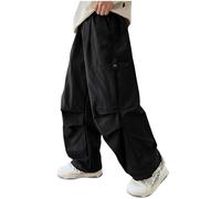 Black Cargo Trousers for Kids Boys - Oversized Wide Leg Casual Pants,Solid Elastic Waist Baggy Sweatpants,Travel Camping Hiking Outdoor Joggers,Tactical Combat Trousers 14-15 Years