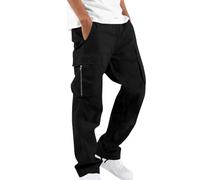 Black Cargo Trousers for Men UK Summer Classic Multiple Pockets Cotton Cargo Pants Elasticated Waist Drawstring Work Trousers Solid Casual Straight Leg Trousers Outdoor Climbing Sport Joggers S-XXL