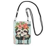 Black Carry Crossbody Purse â€“ Animal Sloth Mint Green Print Mobile Phone Bag, Perfect for Commuting, Shopping, and Outdoor Activities