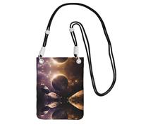 Black Carry Crossbody Purse – Cosmic Shining Planet Print Mobile Phone Bag, Perfect for Commuting, Shopping, and Outdoor Activities