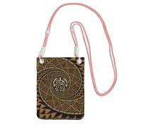 Black Carry Crossbody Purse â€“ Hawaiian Tapa Honu Turtle Print Strap Mobile Phone Bag, Perfect for Shopping, and Outdoor Activities, Pink, One Size