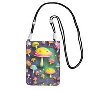 Black Carry Crossbody Purse - Colorful Dream Mushroom Print Mobile Phone Bag, Perfect for Commuting, Shopping, and Outdoor Activities, Black, One Size