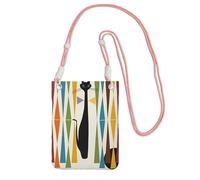 Black Carry Crossbody Purse - Mid-Century Modern Art Cat Print Mobile Phone Bag, Perfect for Commuting, Shopping, and Outdoor Activities, Pink, One Size