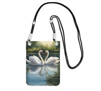 Black Carry Mobile Phone Bag – Beautiful White Swans on The Lake Print Crossbody Purse, Ideal for Outdoor Activities, Commuting, and Shopping, Black, One Size