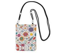 Black Carry Mobile Phone Bag â€“ colorful Hand Drawn Feathers On White Print Crossbody Purse, Ideal for Outdoor Activities, Commuting, and Shopping, Black, One Size