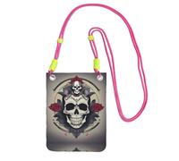 Black Carry Mobile Phone Bag â€“ Skull Yoga Print Crossbody Purse, Ideal for Outdoor Activities, Commuting, and Shopping, Fuchusia, One Size