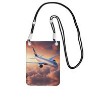 Black Carry Mobile Phone Bag - Beautiful Sky Airplane Print Crossbody Purse,Universal Strap, Ideal for Commuting, Shopping