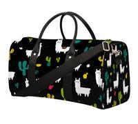 Black Cartoon Alpaca Cactus Foldable Travel Duffle Bag Waterproof Sports Gym Bag with Shoulder Straps