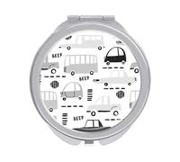 Black Cartoon Cars Road Hatches Zebra Crossing on White Folding Make Up Mirror, Compact 2X/1X Magnification Mirror, Women Portable Travel Makeup Mirror 2.4 x 2.4 inch