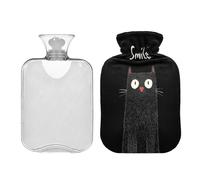 Black Cartoon Cat hot Water Bottle with Soft Cover 2L Water Bag for Pain Relief Tummy Warmer Bolsa de agua Caliente para el Dolor