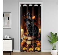 Black Cartoon Cat Kids Door Curtain,Maple Leaves Fall Autumn Blackout Curtain for Bedroom Doorway Living Room,Magical Book Western Halloween Gothic Vintage Privacy Door Drape 1 Panel,34" W X 80" L