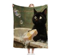 Black Cartoon Cat Pattern Single Size Throw Blanket 50x60 Inches, Fashion Microfiber 3D Print Throw for Home Decoration, Lightweight Flannel Blanket for Sofa Bed Chairs ab1137