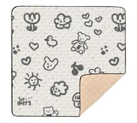 Black Cartoon Dopamine Doodle Bear Large Sturdy Baby Playmat for Indoor Outdoor Cozy Breathable Activity Entertainment Mat for Baby Kids Toddlers Infants, 50'' x 50''