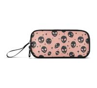Black Cartoon Evil Aliens Nylon Zipper Pencil Bag Large Capacity Art Pencil Case Stationery Bag for College Boys