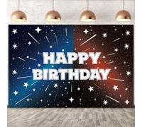 Black Cartoon Galaxy Themed Happy Birthday Backdrop, Star Banner Outer Space Theme Birthday Garland Decorations for Celebrations Cosmic Events