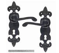 Black Cast Iron Fleur De Lys Door Antique Handles Bathroom Lever Latch Lock Pair